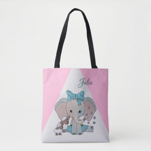 Elephant and lambs personalize baby blanket tote bag