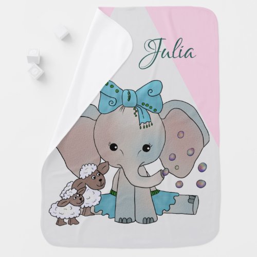 Elephant and lambs personalized baby blanket