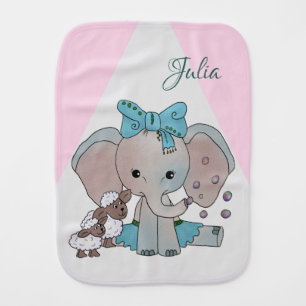 Elephant and lambs personalized baby burp cloth