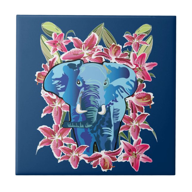 Elephant and lily tile (Front)
