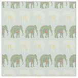 Elephant and Mandala in Light Green  Fabric