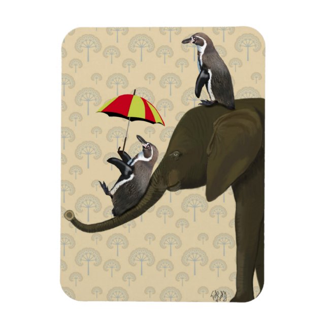 Elephant and Penguins Magnet (Vertical)