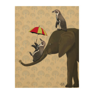 Elephant and Penguins Wood Wall Decor