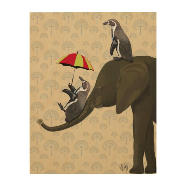 Elephant and Penguins Wood Wall Decor (Front)
