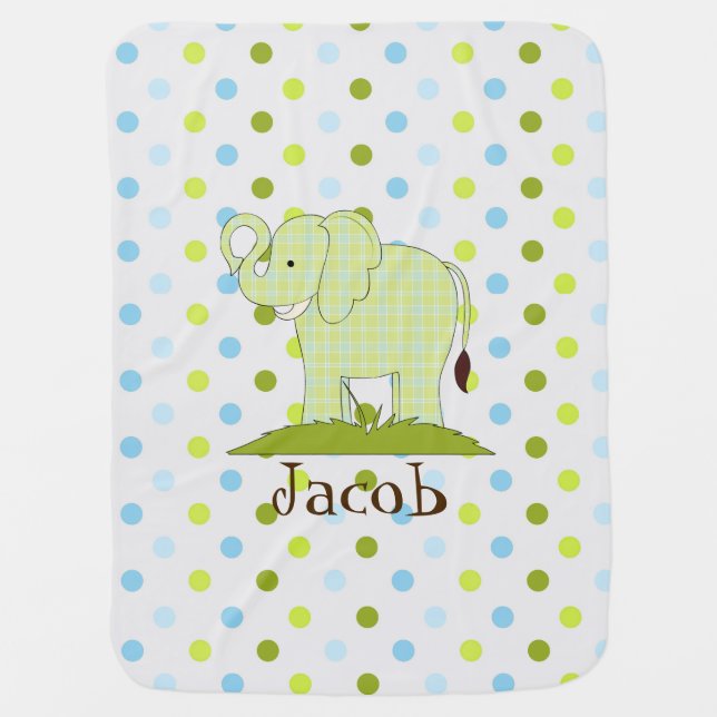 Elephant and Polka Dots Baby Blanket (Front)