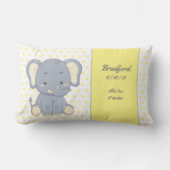  Elephant and Polka dots, Yellow and Gray l Baby S Lumbar Pillow (Front)