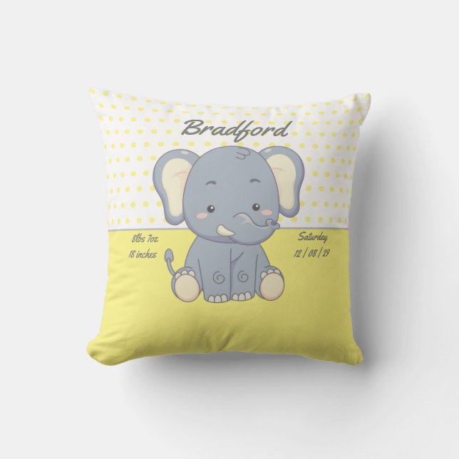Elephant and Polka dots, Yellow and Gray  Lumbar P Throw Pillow (Front)
