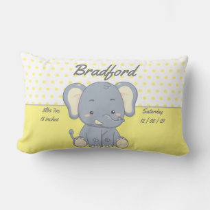 Elephant and Polka dots, Yellow and Gray  Lumbar Pillow