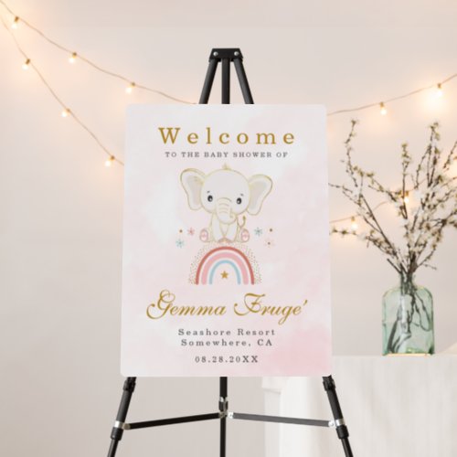 Elephant and Rainbow Girl Baby Shower Welcome Sign
