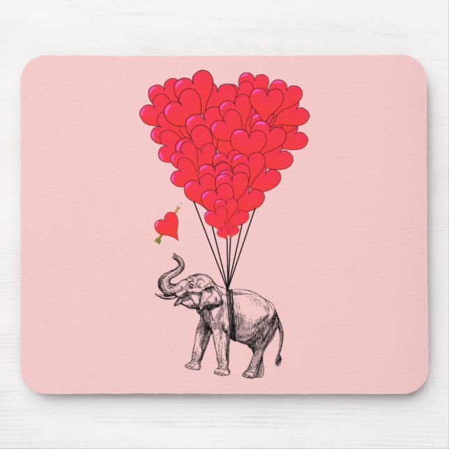 Elephant and red heart balloons mouse pad (Front)