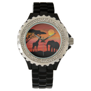 Elephant and Rhinoceros in the Serengeti Sunset Watch