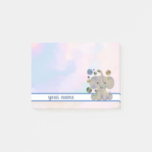 Elephant and soap bubbles adhesive post-it notes (Front)