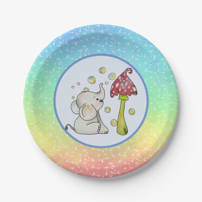 Elephant and soap bubbles cardboard paper plates (Front)