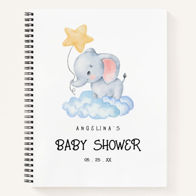 Elephant and Star Baby Shower Gift List Notebook (Front)
