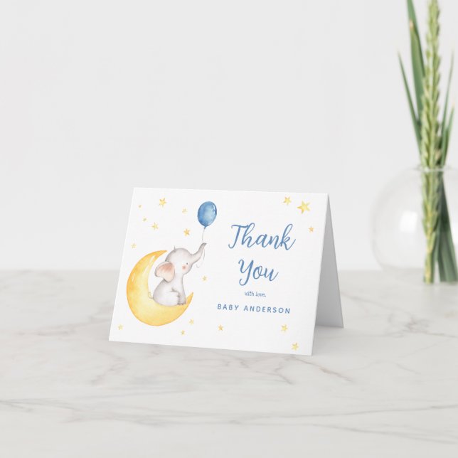 Elephant and Stars Baby Shower Thank You Card (Front)