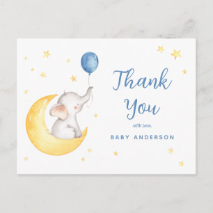Elephant and Stars Baby Shower Thank You Postcard