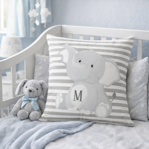 Elephant and Stripes Monogram Throw Pillow