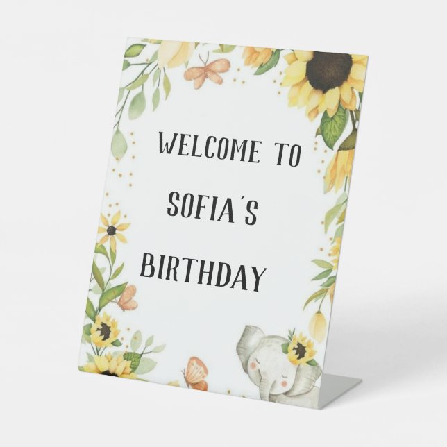 elephant and sunflower party, pedestal sign (Front)