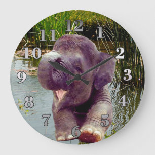 Elephant and Water Large Clock