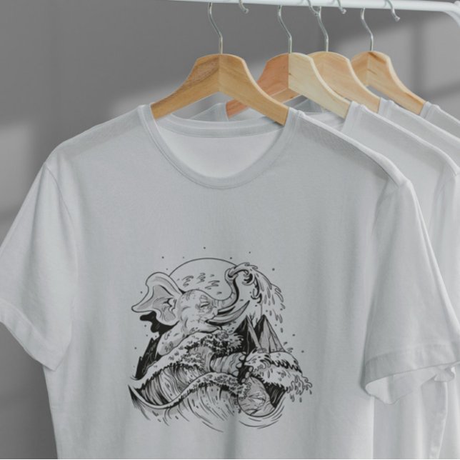 Elephant And Wave Hand Drawn T-Shirt (Creator Uploaded)