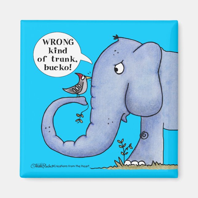 Elephant and Woodpecker Misunderstanding Magnet (Front)