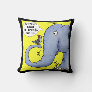 Elephant and Woodpecker Misunderstanding Throw Pillow