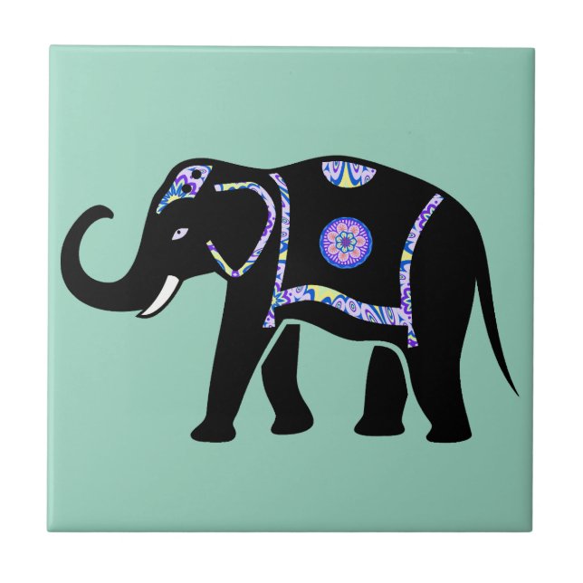 Elephant Animal Abstract Decorative Patterns Ceramic Tile (Front)