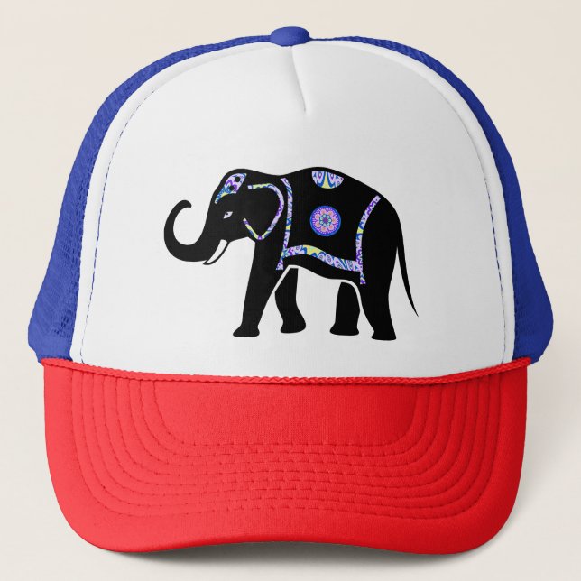 Elephant Animal Abstract Decorative Patterns Trucker Hat (Front)