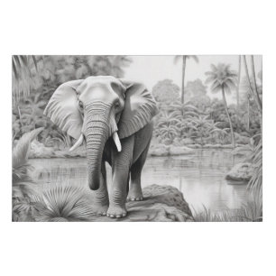 Elephant Animal Discovery Wild Nature Ink Sketch Faux Canvas Print