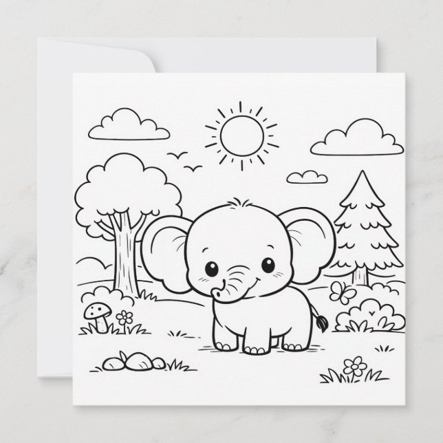 Elephant Animal Kids Coloring Page  (Front)