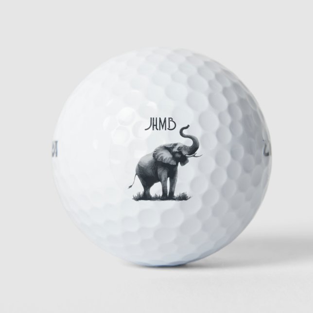 Elephant Animal Monogram Art Golf Balls (Front)