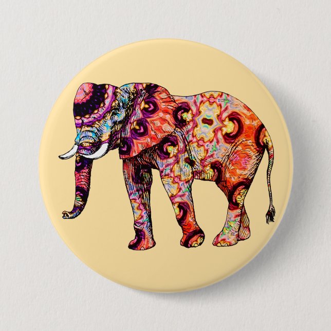Elephant Animal Traditional Chinese Patterns  Button (Front)