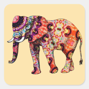 Elephant Animal Traditional Chinese Patterns  Square Sticker