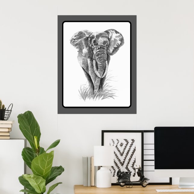 Elephant Animal Watercolor Painting Wildlife Art Poster (Home Office)