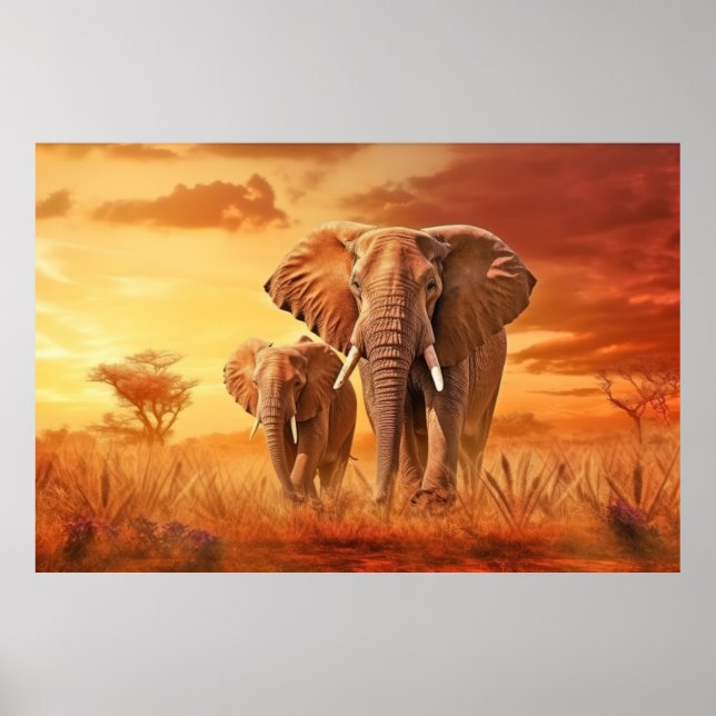 Elephant Animal Wildlife Wilderness Colorful Art Poster (Front)