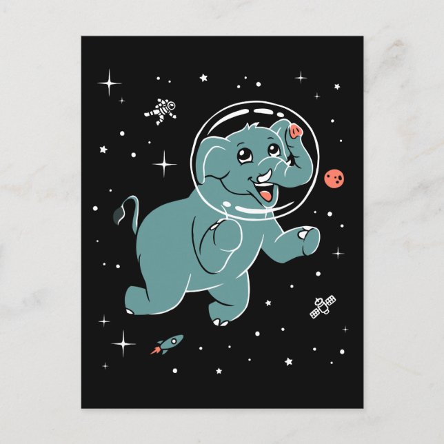 Elephant Animals In Space Postcard (Front)
