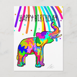 Elephant Art Birthday Postcard