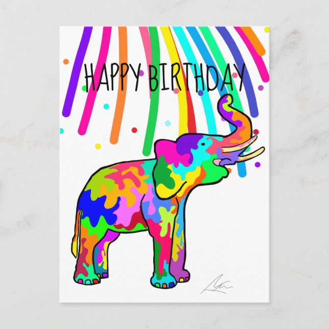 Elephant Art Birthday Postcard (Front)