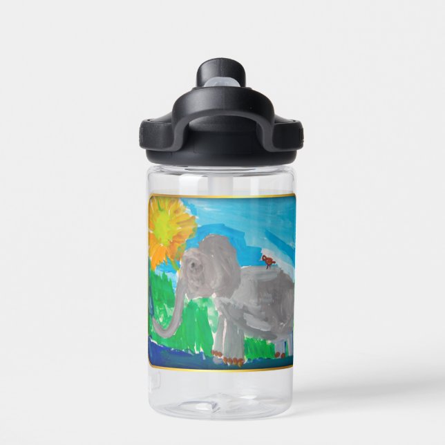 Elephant Art by Kids Water Bottle (Back)