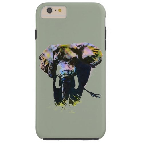 Elephant Artwork on Grey Background Tough iPhone 6 Plus Case
