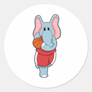 Elephant as Basketball player with Basketball Classic Round Sticker