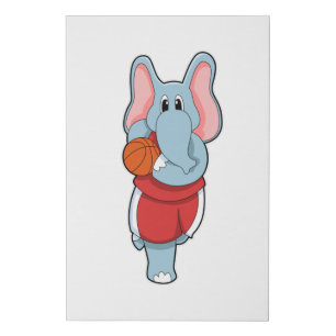 Elephant as Basketball player with Basketball Faux Canvas Print