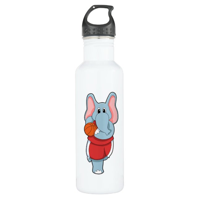 Elephant as Basketball player with Basketball Stainless Steel Water Bottle (Front)