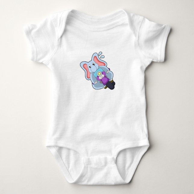 Elephant as Biker with Motorcycle.PNG Baby Bodysuit (Front)