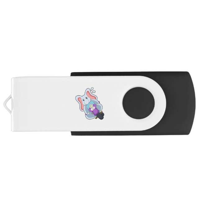 Elephant as Biker with Motorcycle.PNG Flash Drive (Back)