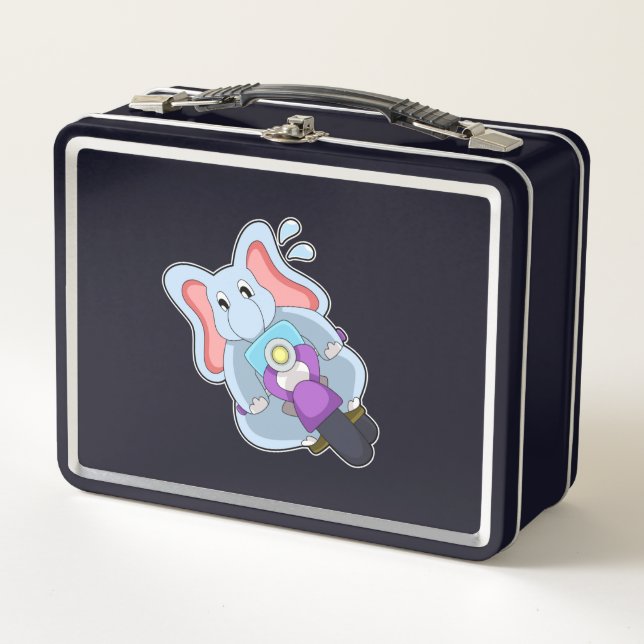 Elephant as Biker with Motorcycle.PNG Metal Lunch Box (Front)