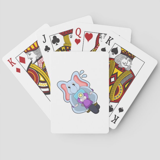 Elephant as Biker with Motorcycle.PNG Poker Cards (Back)