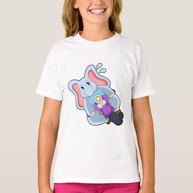 Elephant as Biker with Motorcycle.PNG T-Shirt (Front)