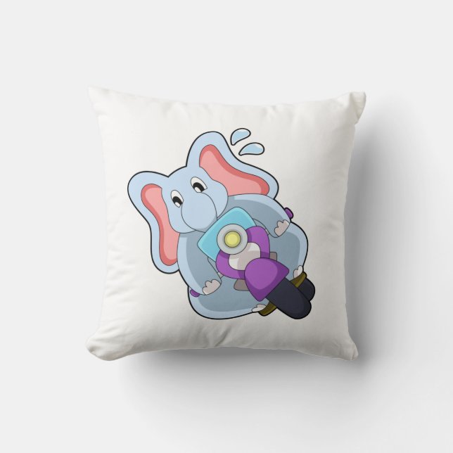 Elephant as Biker with Motorcycle.PNG Throw Pillow (Front)