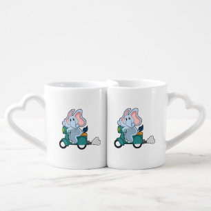 Elephant as Biker with Scooter Coffee Mug Set